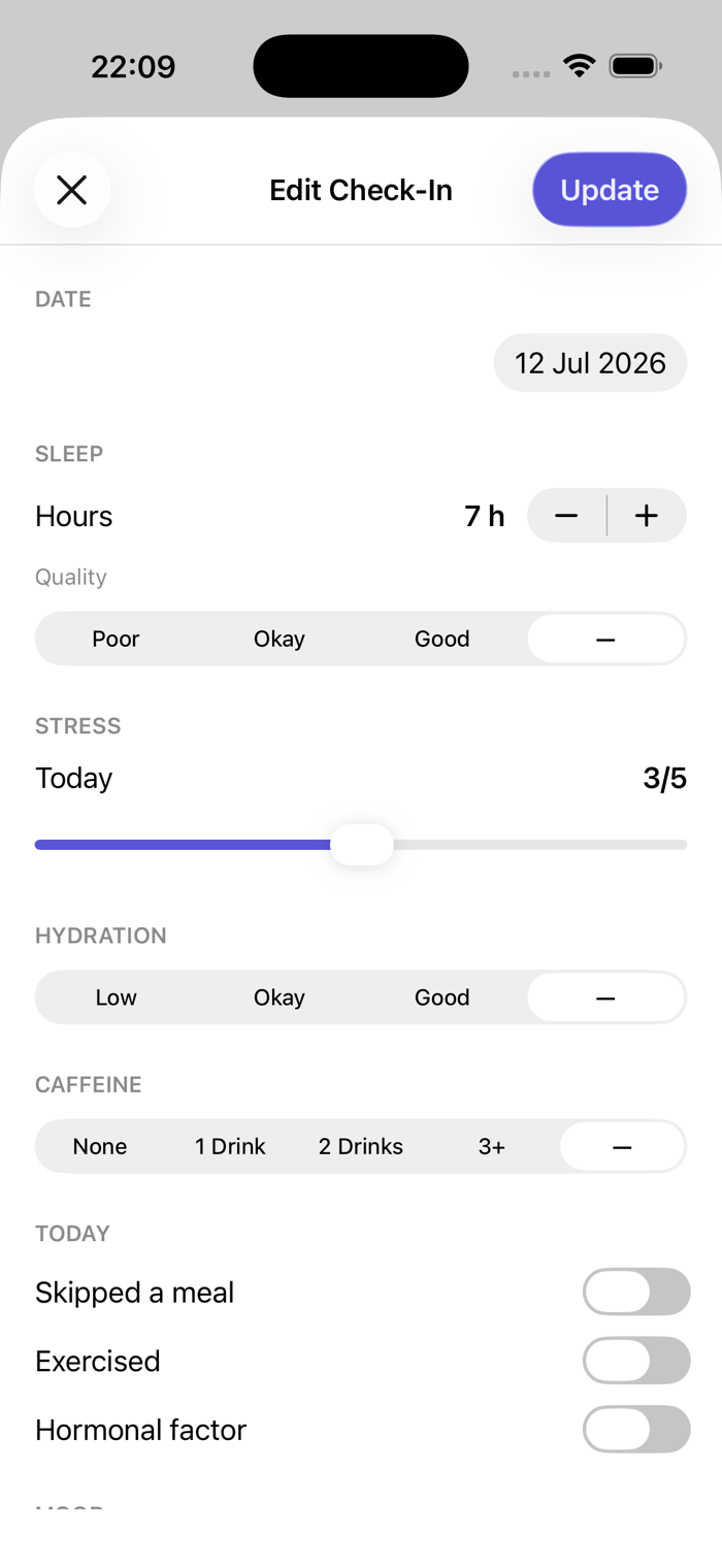 Daily check-in screen