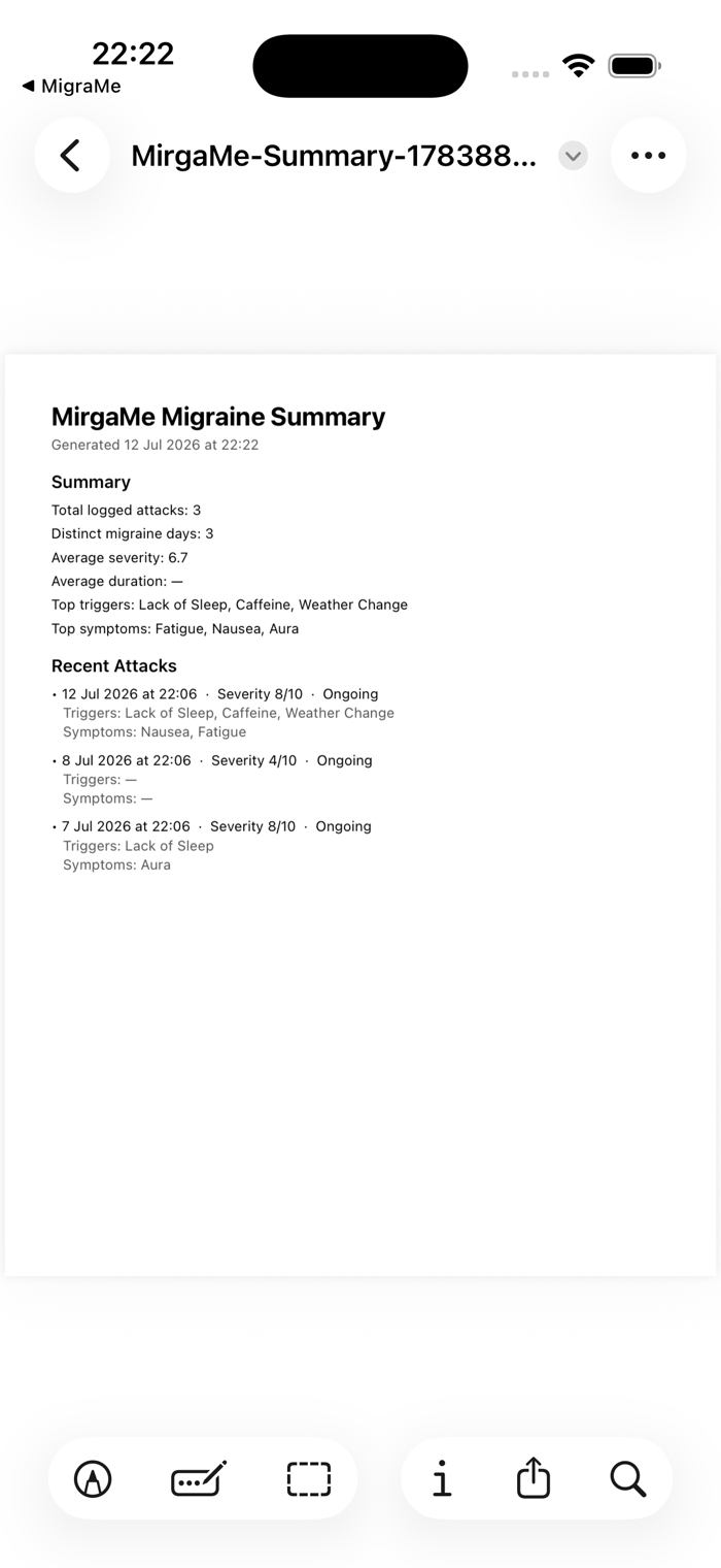 Exported PDF summary