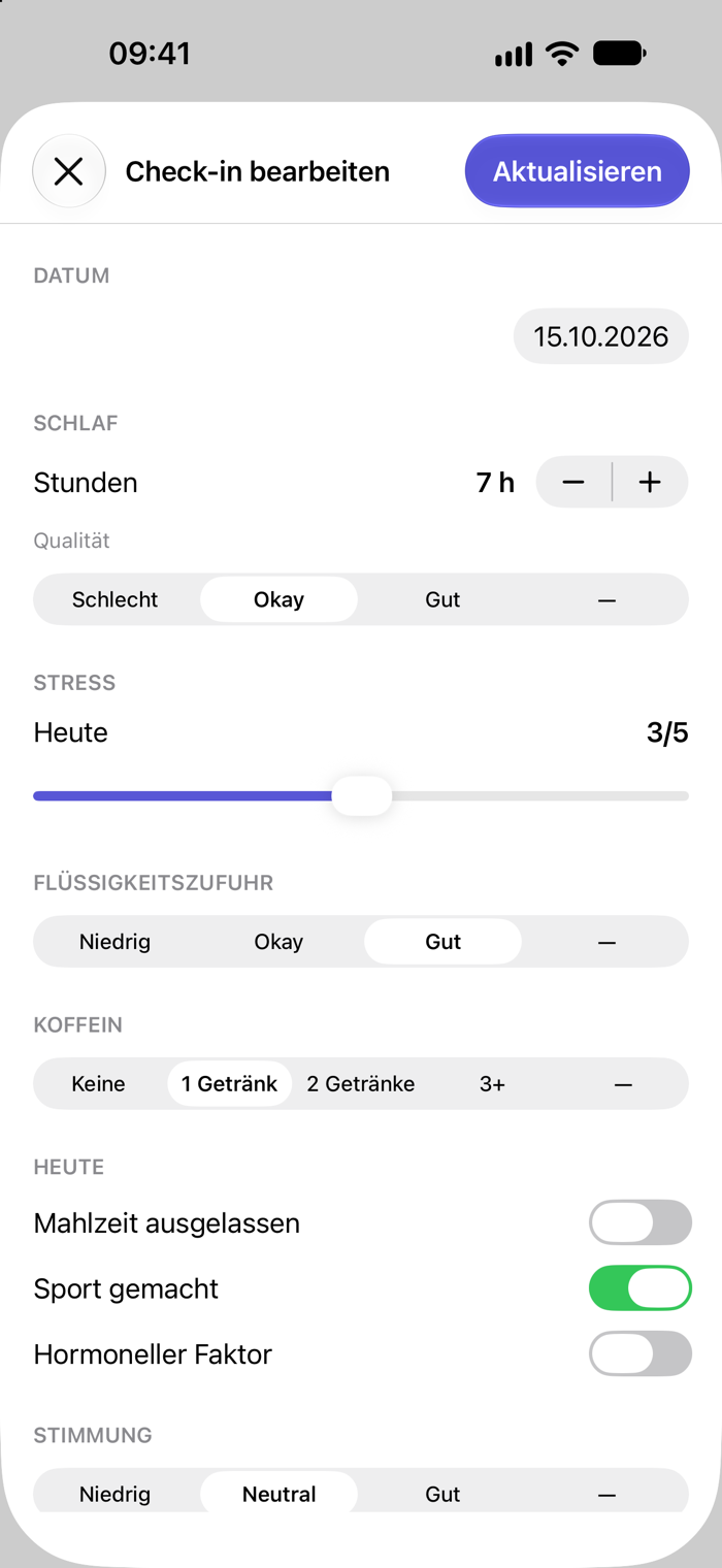 Bildschirm für den täglichen Check-in