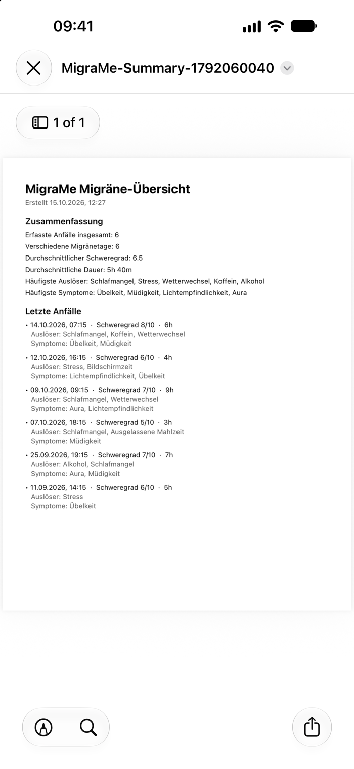 Exportierte PDF-Übersicht