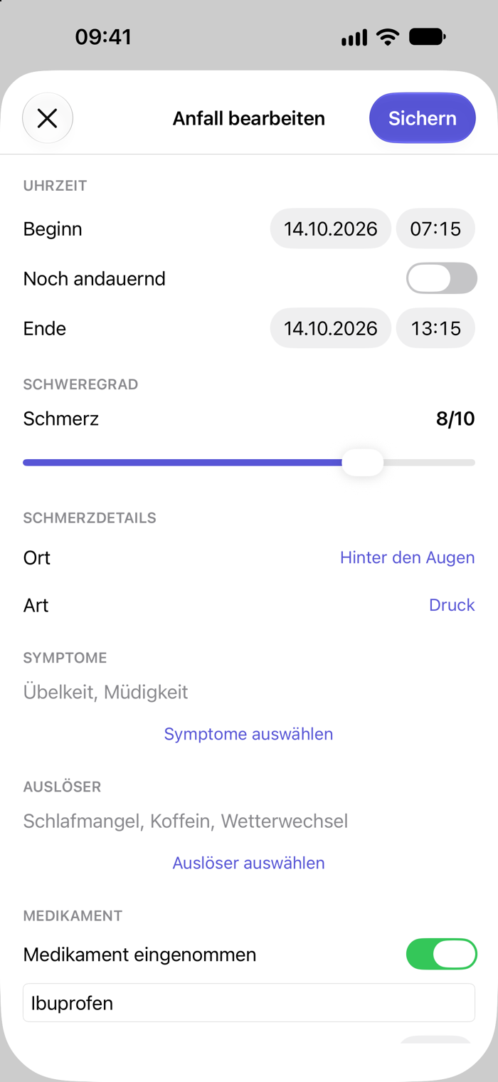 Bildschirm zum Erfassen eines Anfalls