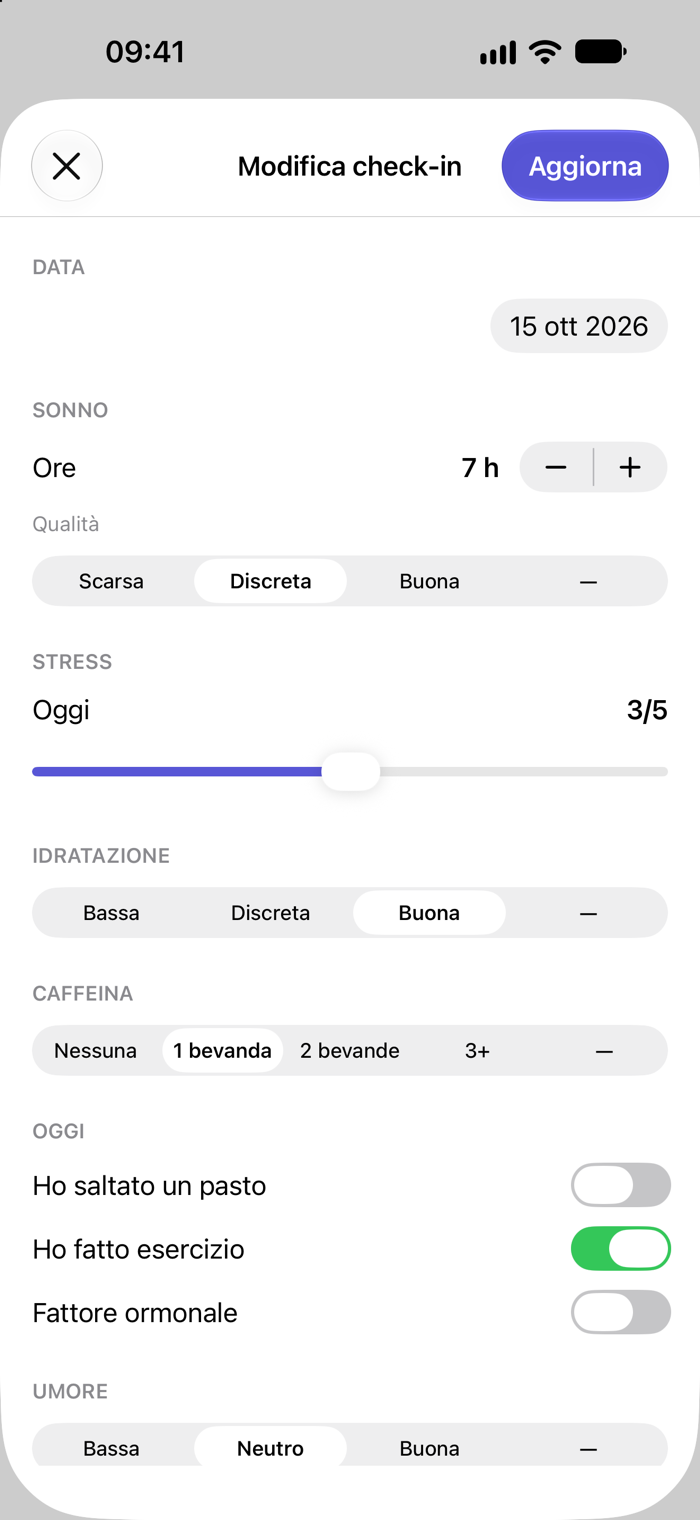 Schermata del check-in giornaliero