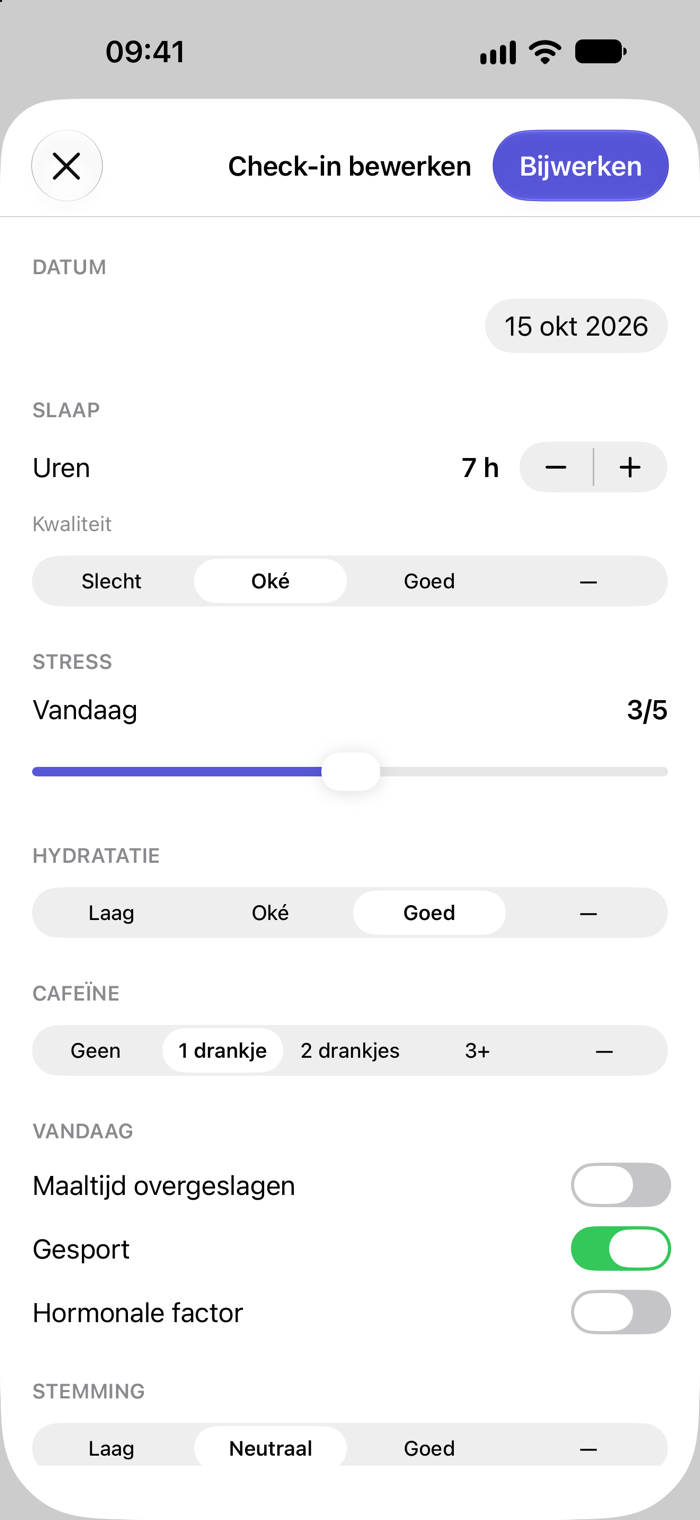Scherm van de dagelijkse check-in