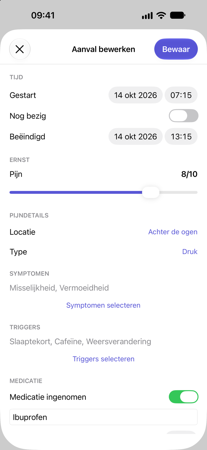 Scherm om een aanval te loggen