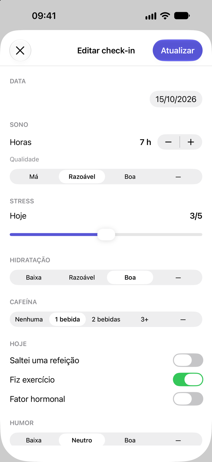 Ecrã do check-in diário